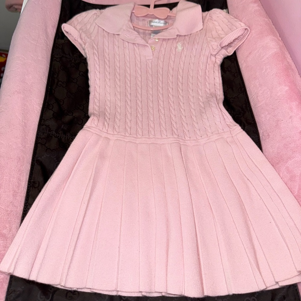 Ralph Lauren Light Pink Cable Knit Kids Dress